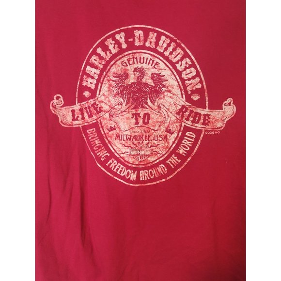 Harley Davidson Live to Ride Tee Shirt Long Sleeve Red‎ Graphics - Picture 6 of 7